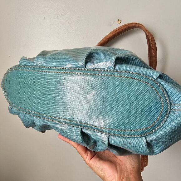 EUC FOSSIL KEY PER COATED CANVAS LIGHT BLUE TOTE / SHOULDER BAG LARGE - Picture 5 of 16